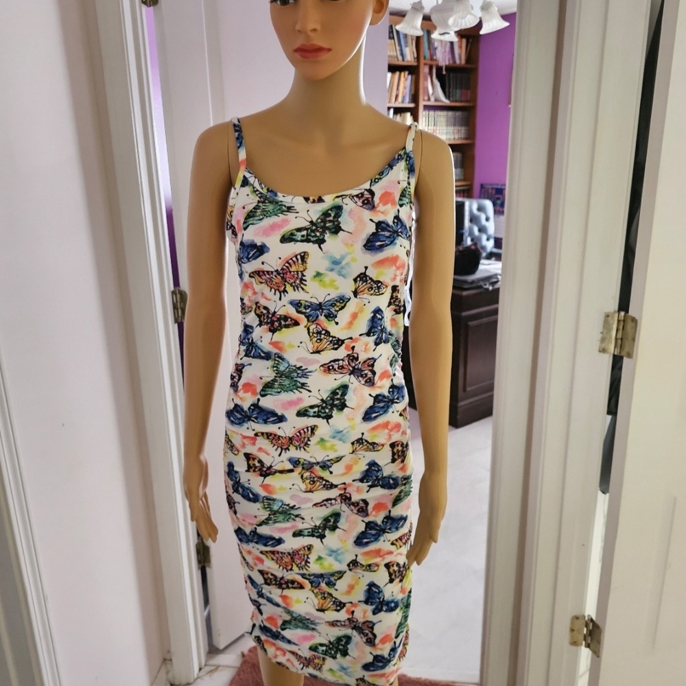 Butterfly Print Spaghetti Strap Dress in White